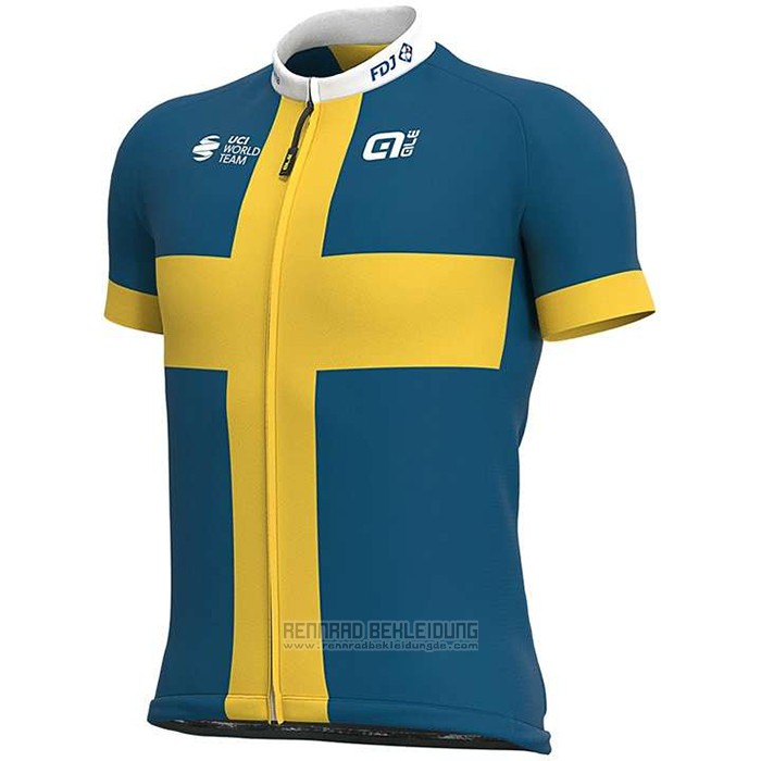 2020 Fahrradbekleidung Groupama-FDJ Champion Schweden Trikot Kurzarm und Tragerhose - zum Schließen ins Bild klicken